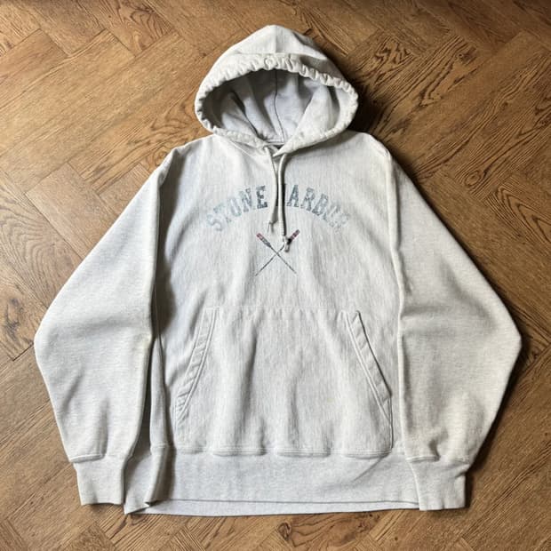 [M]00s 챔피온 리버스위브 STONE HARBOR 멜란지 후드 티셔츠