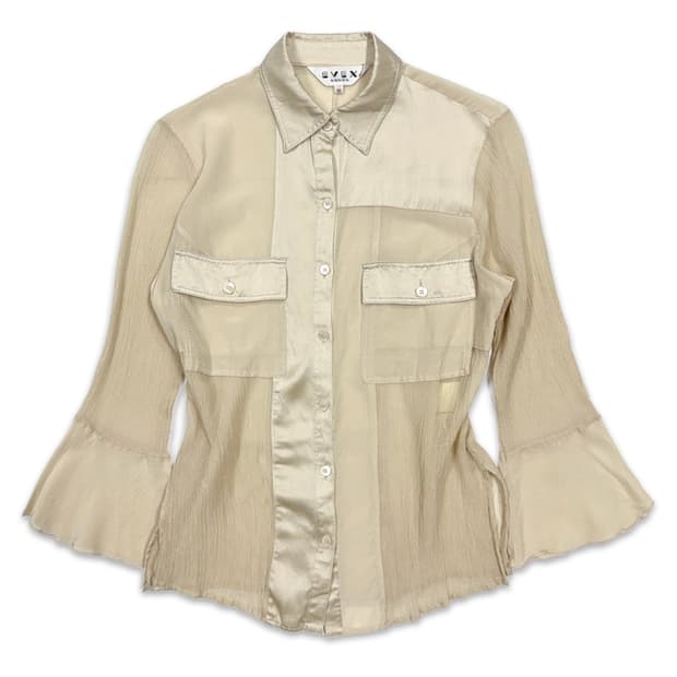 빈티지 EVEX by KRIZIA 아이보리 시스루 실크 셔츠
