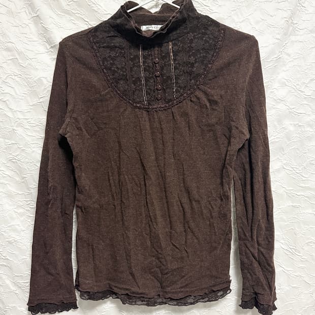 빈티지 rosa cheri 로사체리 라떼갸루 로걀 프릴 니트 롱슬리브 탑