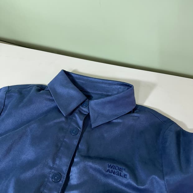 우먼S 와이드앵글 파스텔네이비 폴리 크롭 반팔자켓