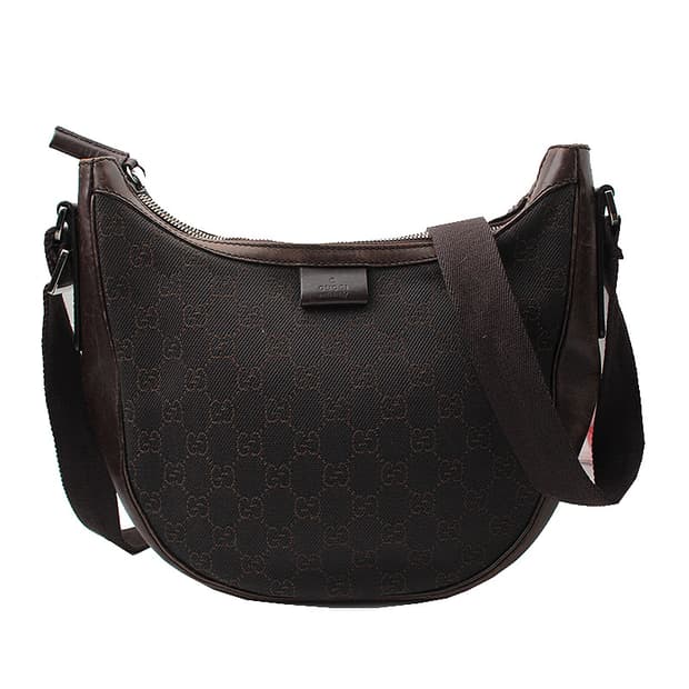 구찌 딥브라운 자카드 하프문 크로스백