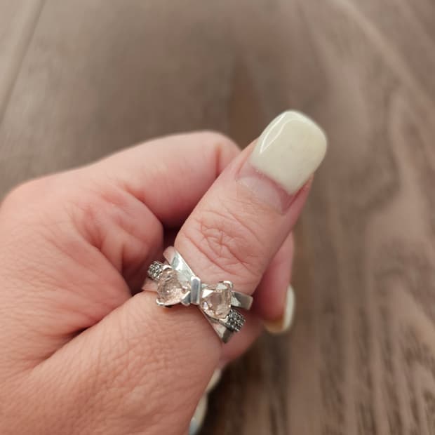 핑크빛 리본 실버반지 새상품