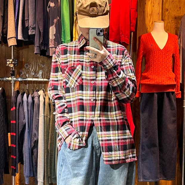 M 디키즈 워크웨어 레드 타탄체크 셔츠 