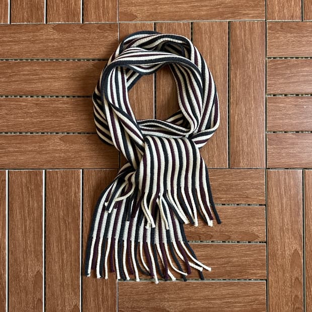 Matsui knit striped fringe muffler