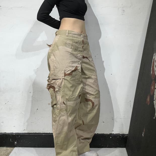 빈티지 베이지 밀리터리 미군 데저트 카모 와이드 카고 팬츠 