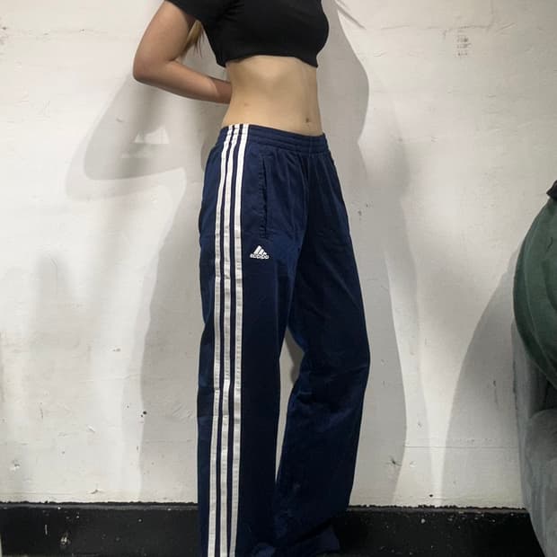 아디다스 네이비 화이트 삼선 스몰 로고 와이드 팬츠 