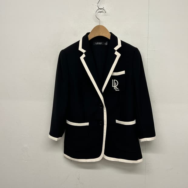 로렌 랄프로렌 블랙 파이핑 7부 블레이저 자켓