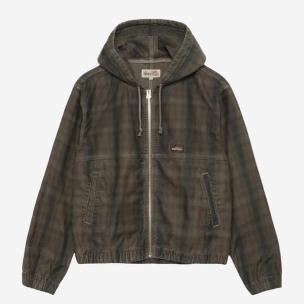 (m) 스투시 언라인드 플레이드 워크 자켓 올리브