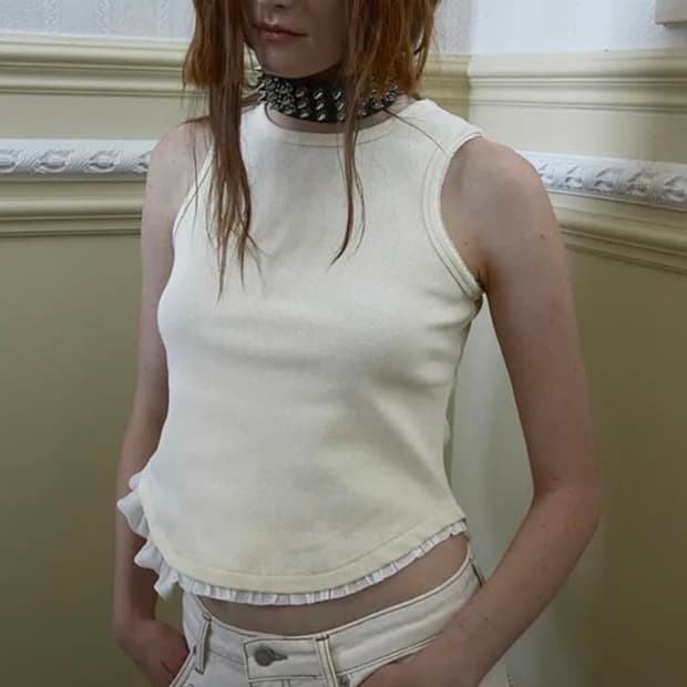 데어드 프릴 레이스 슬리브리스 레몬