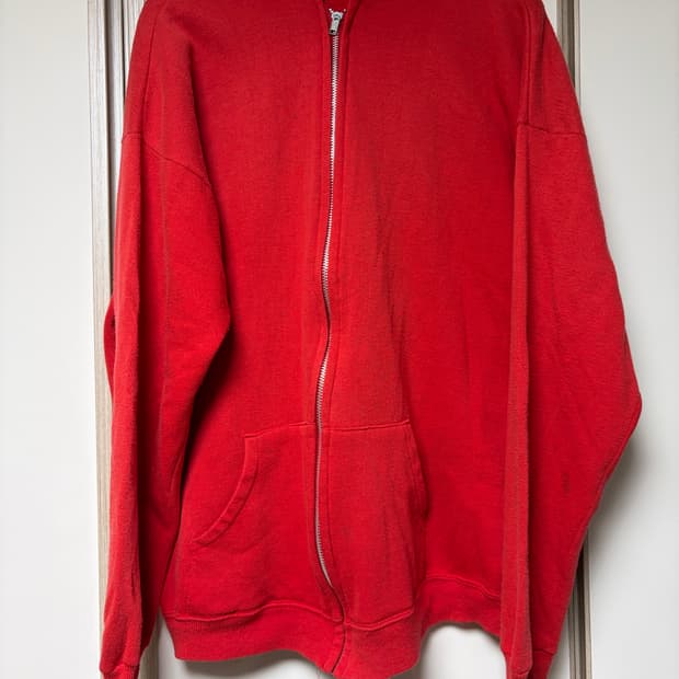 [XL] 빈티지 70s 블랭크 후드집업 레드