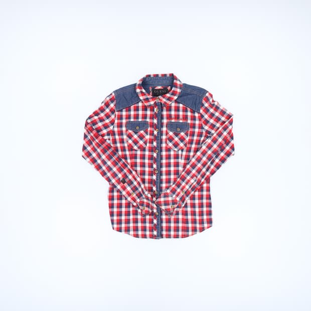 [XS] 게스 여성 면 데님 체크 셔츠 남방 0115J 