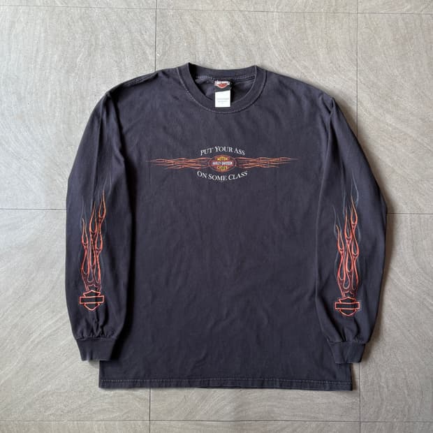 할리데이비슨 미국 생산 블랙 플레임 긴팔 티셔츠