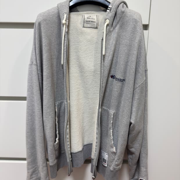 메종 미하라 야스히로 디스트레스 코튼 집업 후드