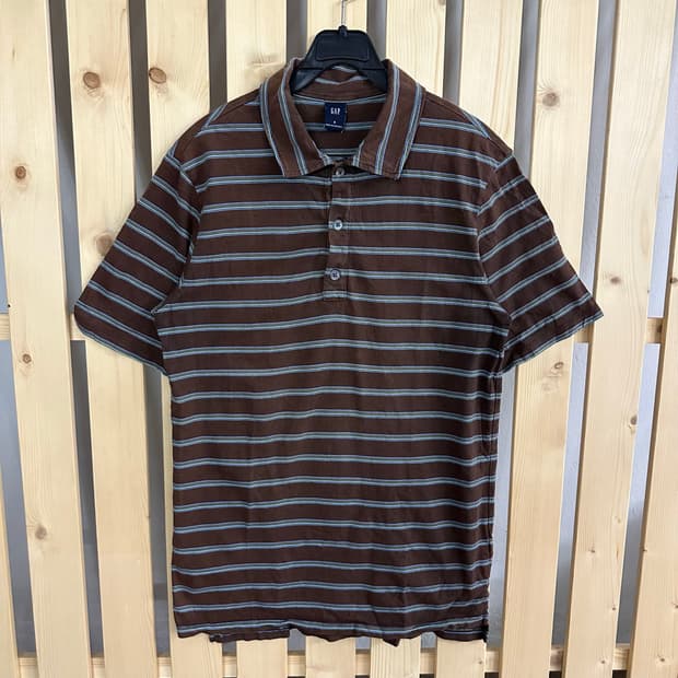 (S) GAP 갭 스트라이프 카라 반팔티 브라운 블루