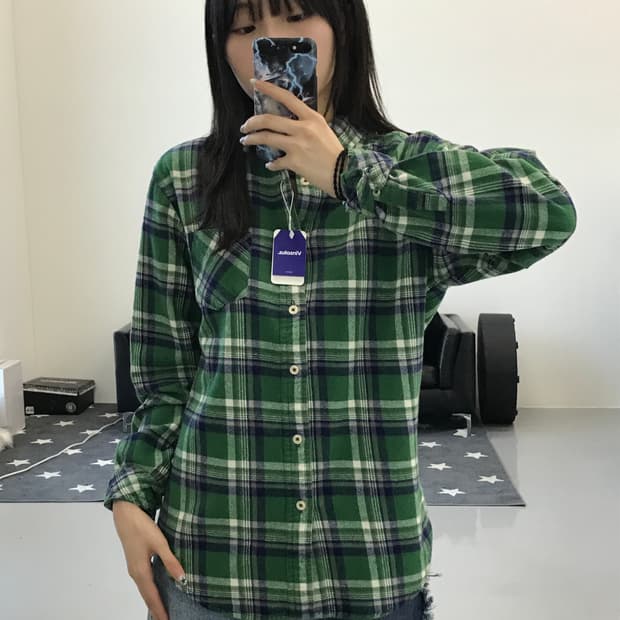 저널스텐다드 그린 체크남방셔츠
