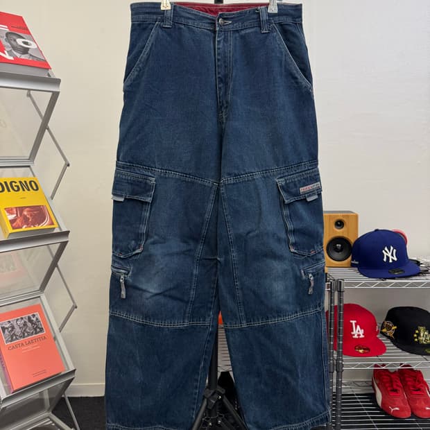 HOBO 데님 디테일 와이드 인디고 데님 팬츠