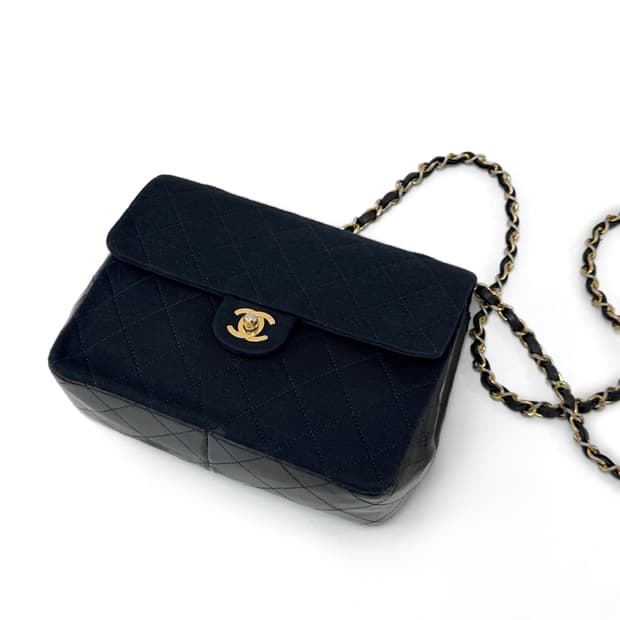 샤넬 1번대 빈티지 네이비 저지 믹스 미니 플랩 크로스백