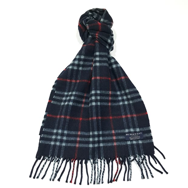 MX581 버버리 00s 영국판 캐시미어 체크 네이비 머플러 목도리