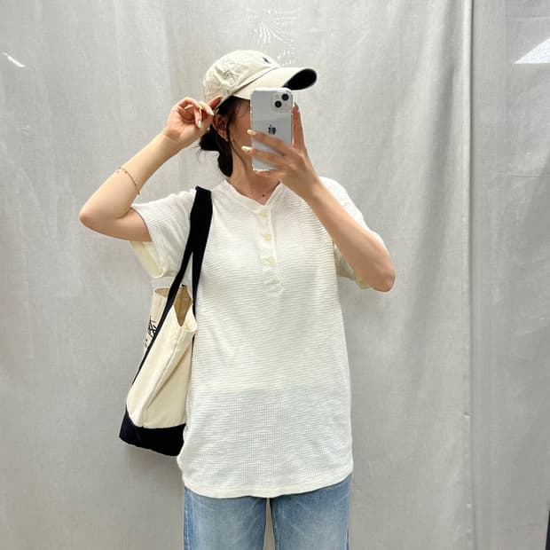 RRL 더블알엘 와플 헨리넥 티셔츠/#3865