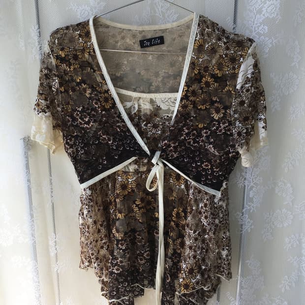 jpn vintage yellow floral sheer blouse