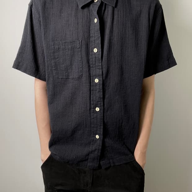 stussy 스투시 블랙 플리츠 반팔 셔츠 M