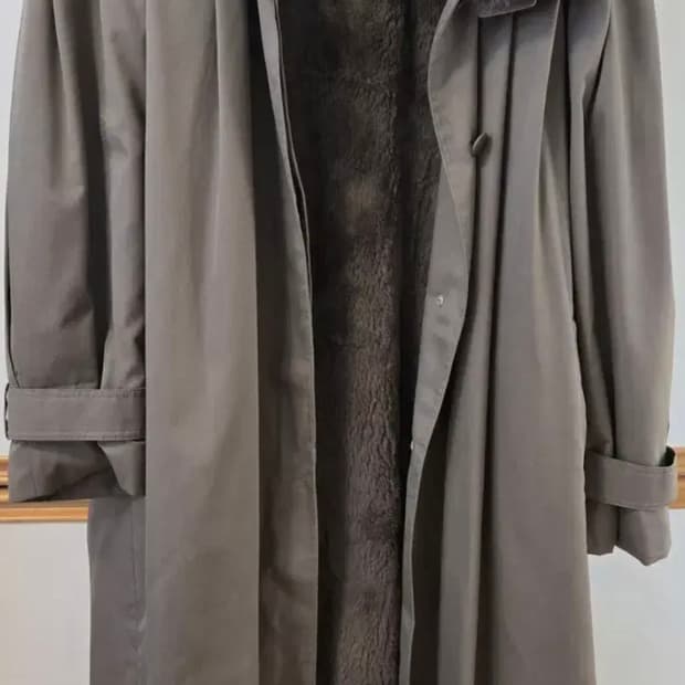 영국산 / 애쉬 카키 퍼라이닝 무스탕 트렌치 코트 / 3XL - 4XL