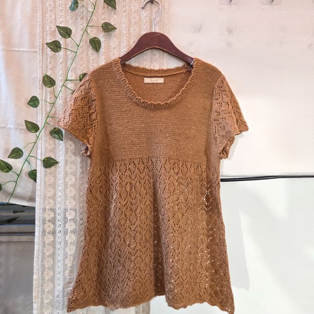 코지 반팔 니트 탑