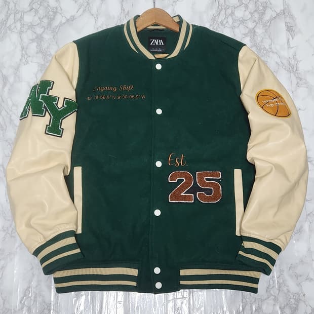 자라 딥그린 빅로고 바시티 야구 점퍼 자켓