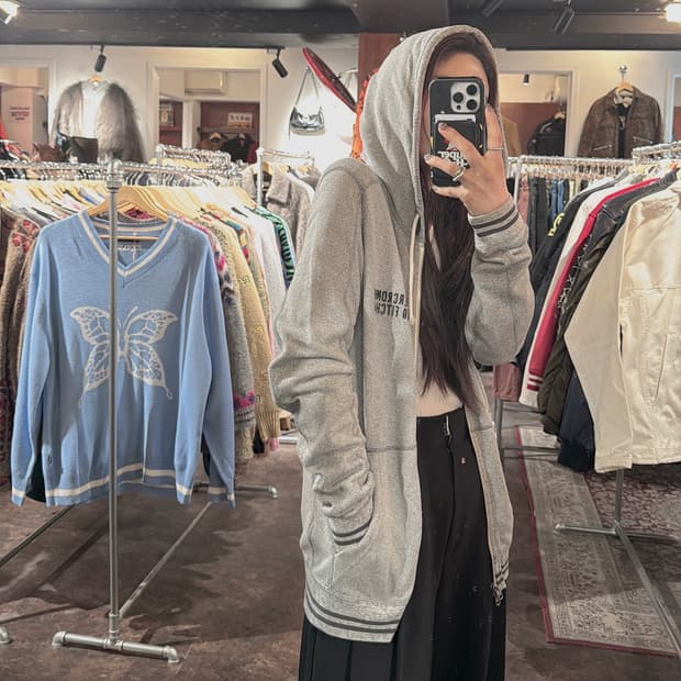 아베크롬비 y2k 와플 보카시 그레이 후드집업 니트 xs