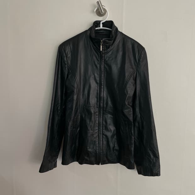 emotion leather 하이넥 레더집업