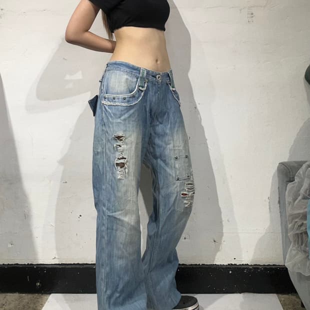 키스마크 연청 일본 빈티지 와이드 데님 팬츠 L