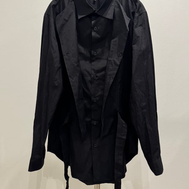 요지야마모토 뿌르옴므 19aw 레이어드 벨티드 롱 셔츠