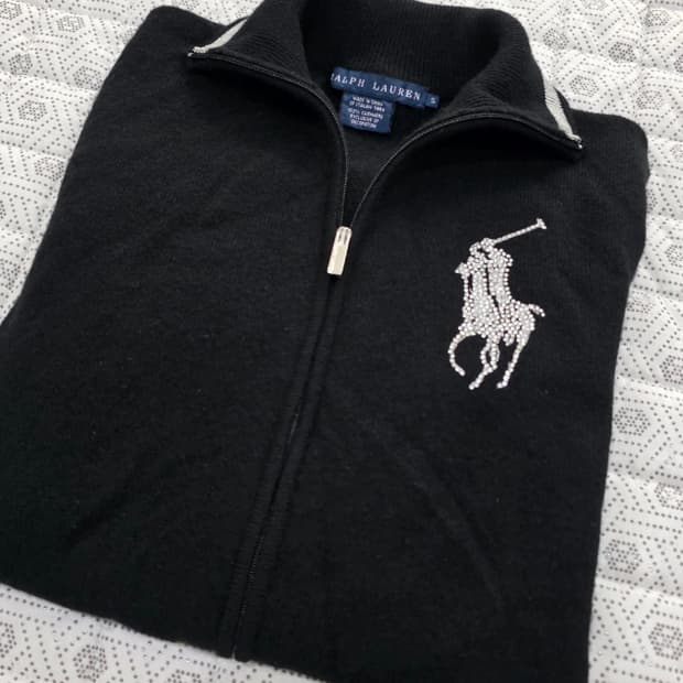 폴로 블랙 큐빅 집업 가디건 55