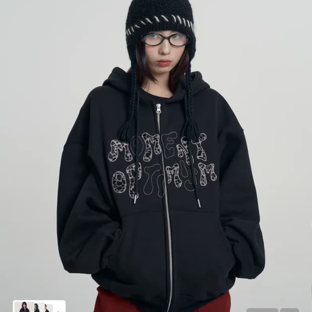 엠오오 레오파드 아플리케 후드집업