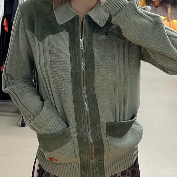 아디다스 니팅+스웨이드 집업