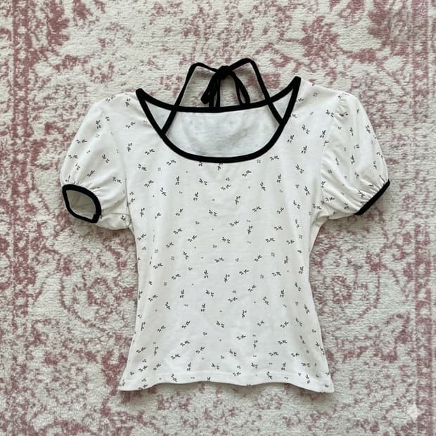 빈티지 러블리 리본 링거 셔링 반팔 985 y2k 스트릿 갸루 펑키 일본