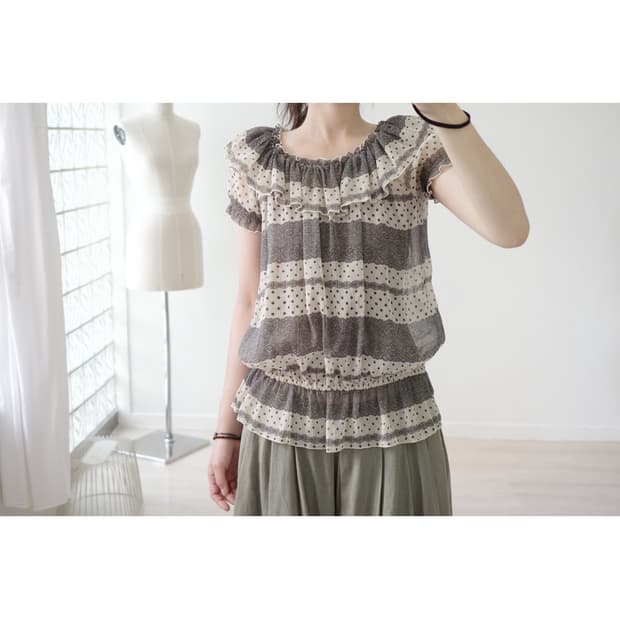 Sheer chacoal stripe chiffon blouse