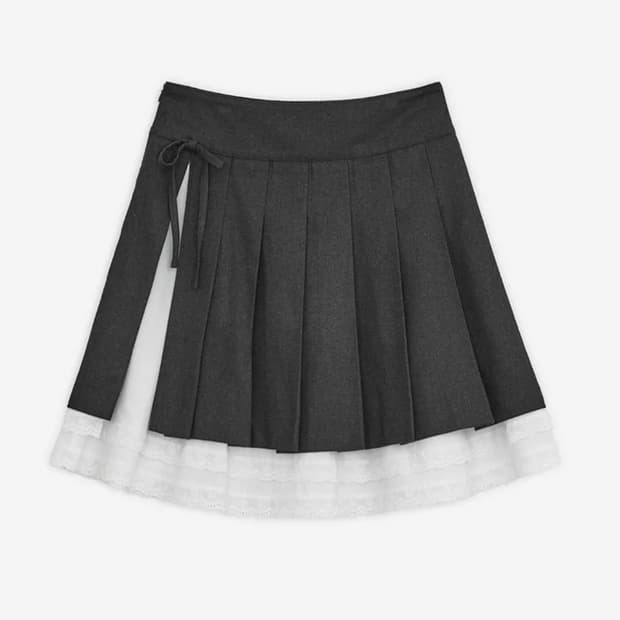 허그유어스킨 슬릿 플리츠 미디 스커트 차콜