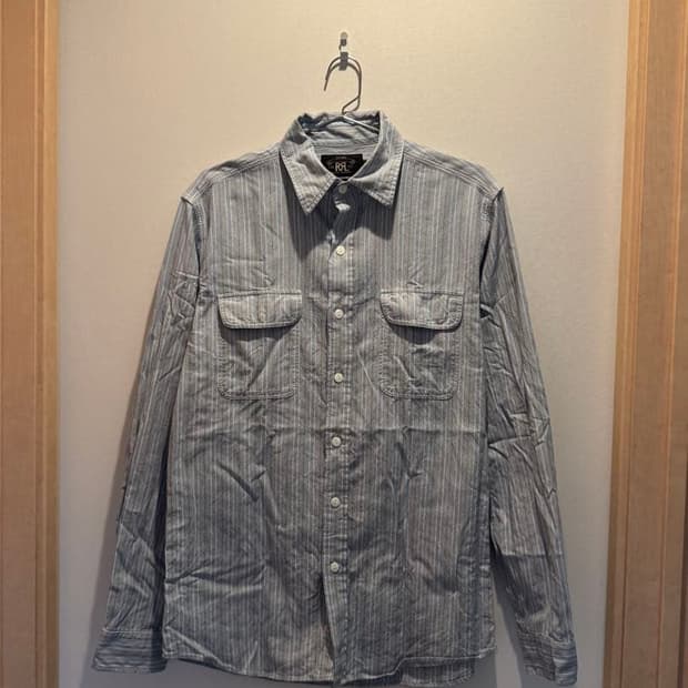RRL 더블알엘 인디고 시어서커 스트라이프 긴팔 워크 셔츠