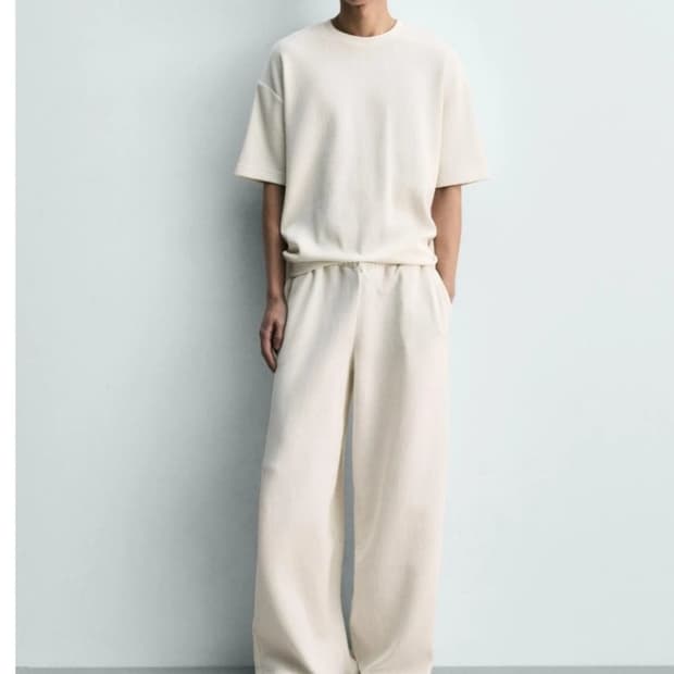 zara 릴렉스핏 와이드 밴딩팬츠 크림M