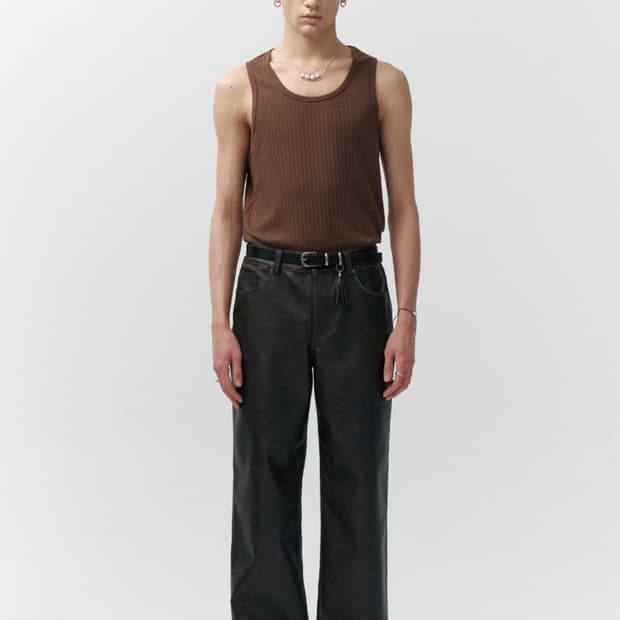 노이어 빈티지 레더 스트레이트 팬츠(브라운) 