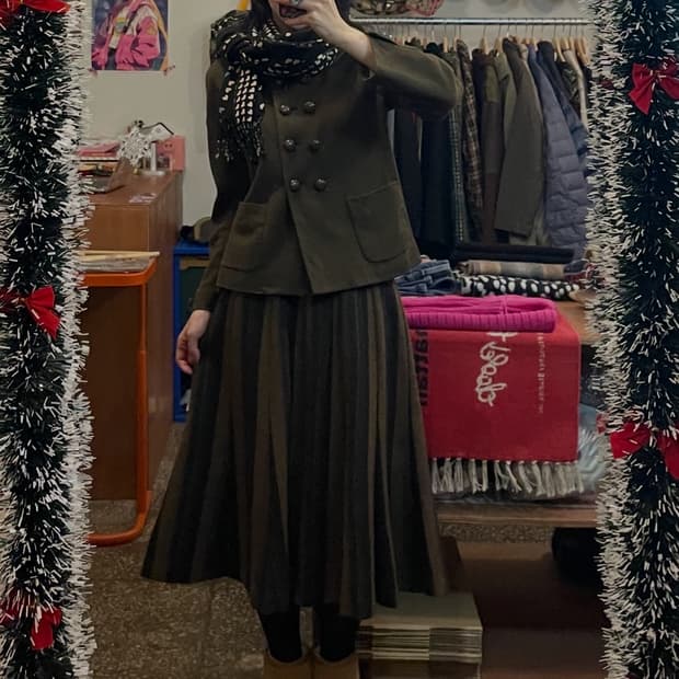 헤링본 플레어 울 롱스커트 [무배]