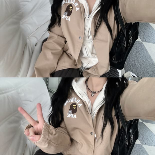 베이프 베이지 컬리지 코치 자켓 