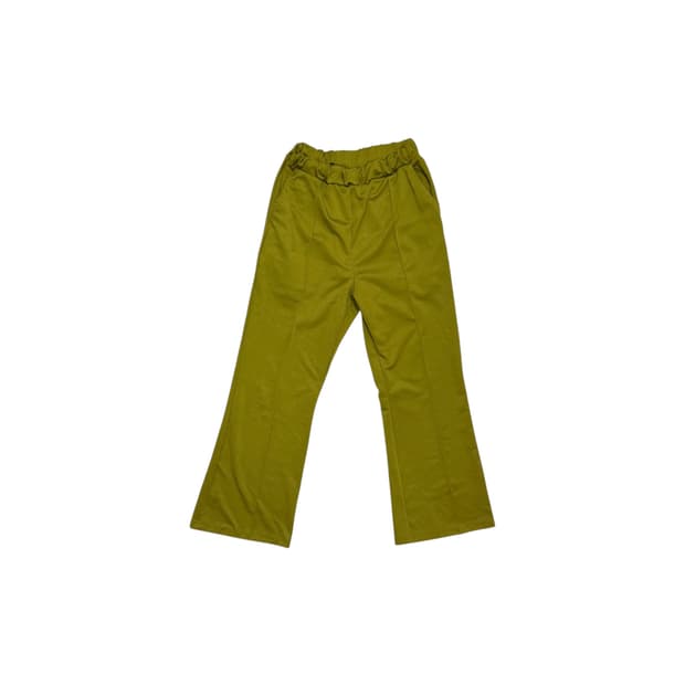 머스타드 올리브 핀턱 밴딩 플레어 팬츠