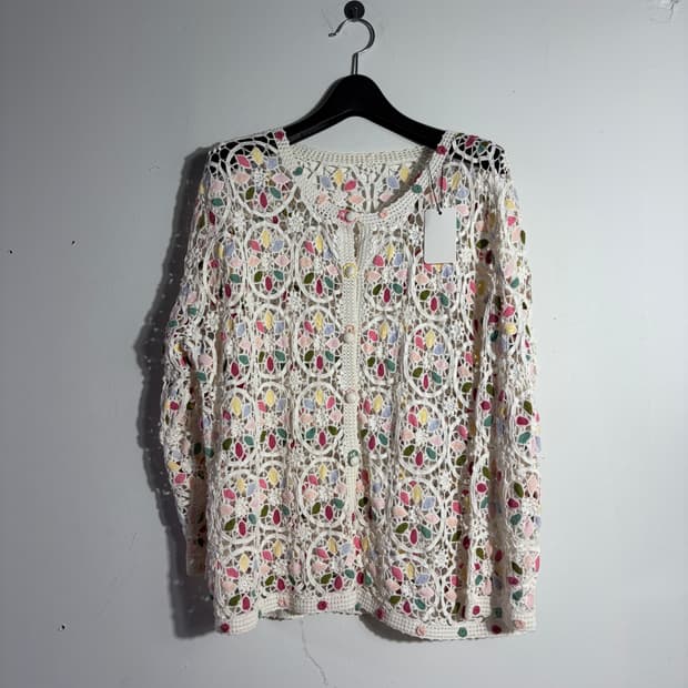 빈티지 모리걸 플라워 패턴 화이트 그물니트 (무료배송)