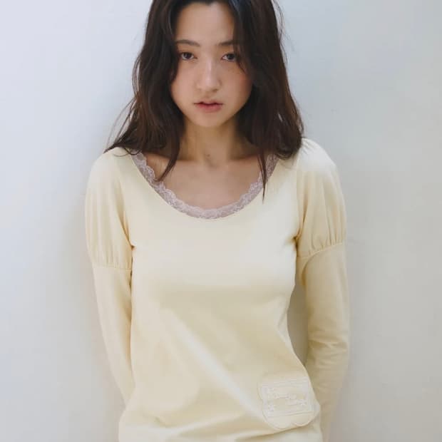 Daisy Lace Puff Longsleeve, Yellow