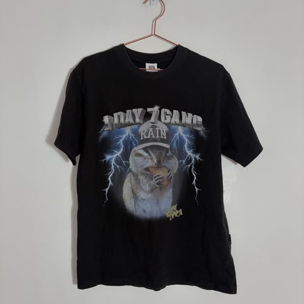 스컬프터X깡 콜라보 다람쥐 반팔 티셔츠 블랙(S)