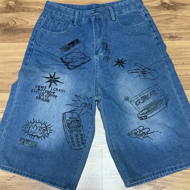 프린팅 데님 버뮤다팬츠