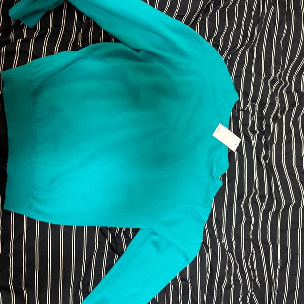 릴렉스 크롭 브이넥 니트 (터쿼이즈)