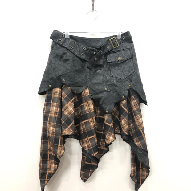 leather belt detail check midi skirt